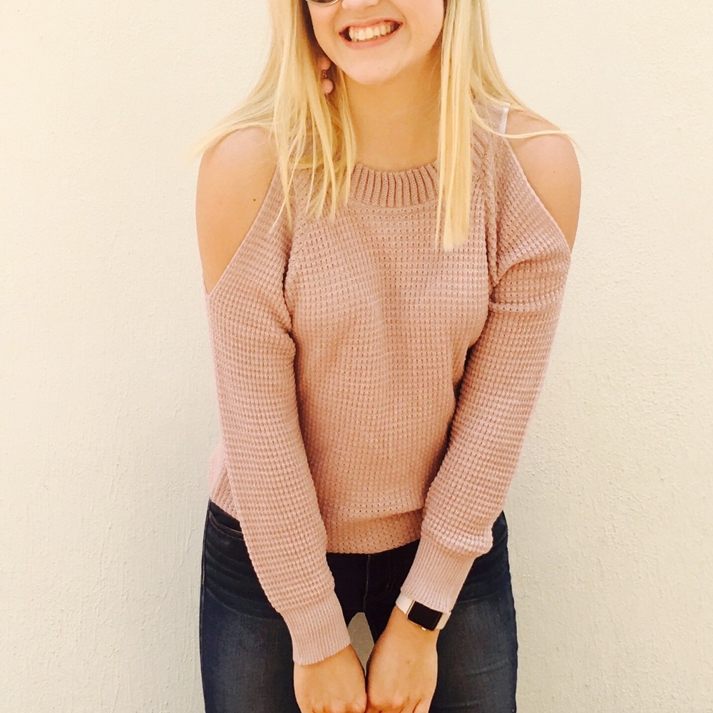 Blush cold shoulder sweater
